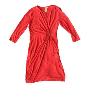 Emma & Michele Red Faux Wrap Knee-Length Dress | Small | 3/4 Sleeve